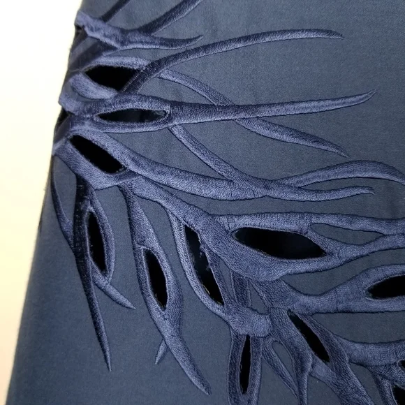 Halston Heritage Women's 10 Blue Strapless Tiered Embroidery Detail Dress Silk - Picture 6 of 12